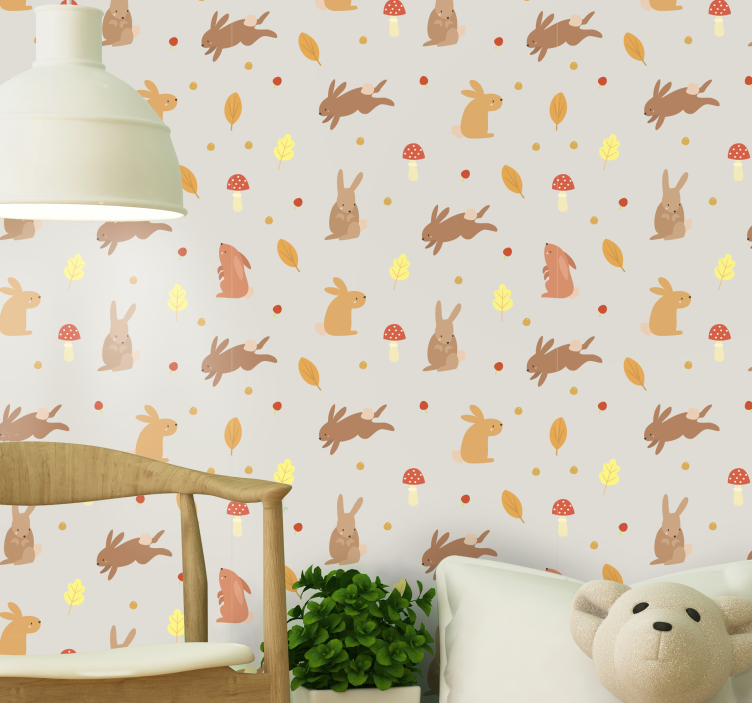 Rabbit and mushroom animal wallpaper - TenStickers