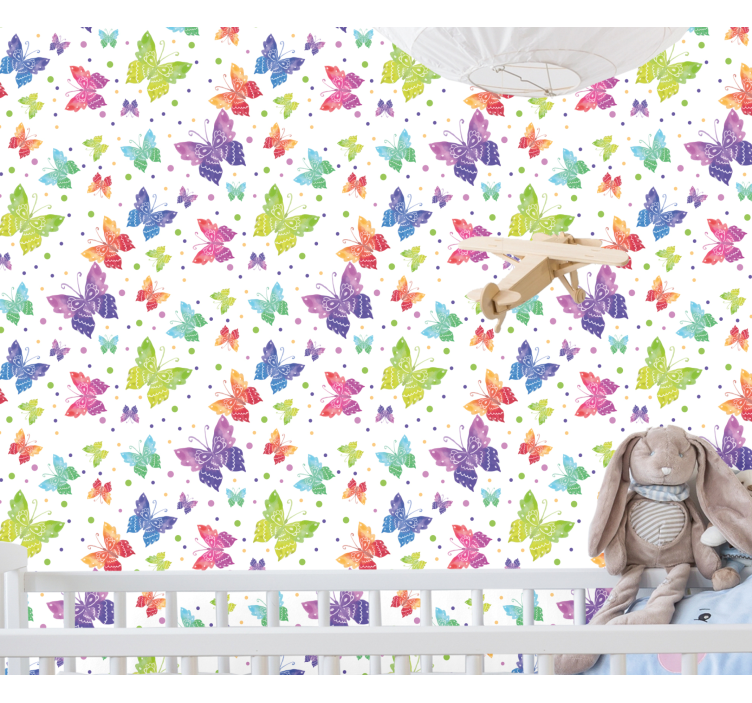 Rainbow butterfly pattern kids wallpaper - TenStickers