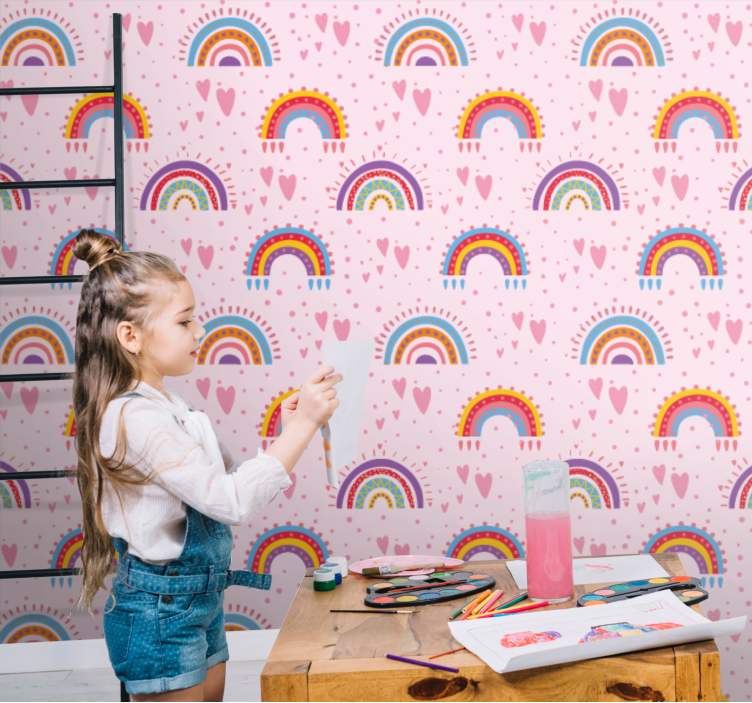 Rainbow Heart Patterns kids wallpaper - TenStickers