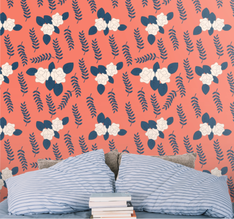 Red ferns arrangement floral ornament wallpaper - TenStickers