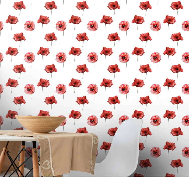 Red Poppy Pattern flower wallpaper - TenStickers