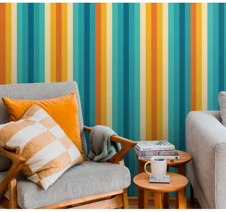 Retro blue and yellow stripes wallpaper - TenStickers