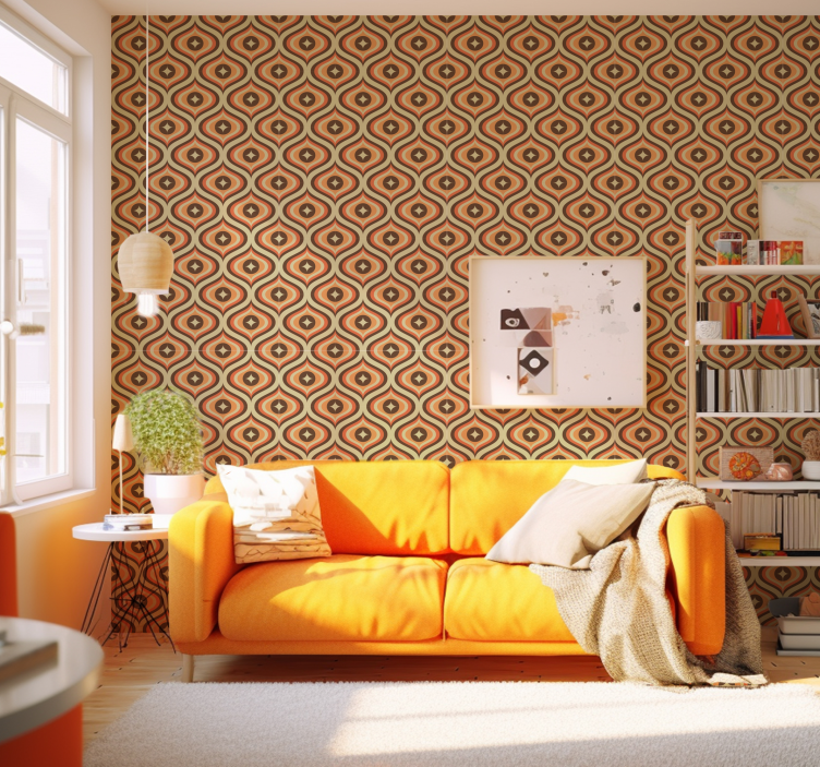Retro orange and brown living room wallpaper - TenStickers