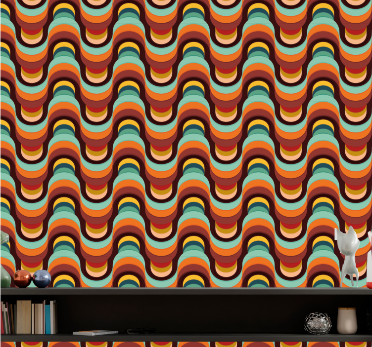 Retro Wavy Pattern geometric wallpaper - TenStickers