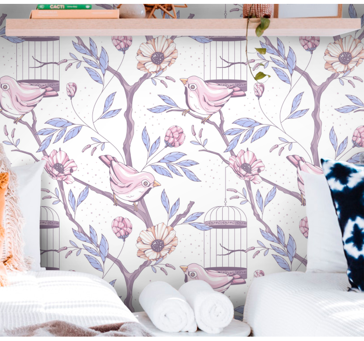 Romantic branches with birds tree wallpaper - TenStickers