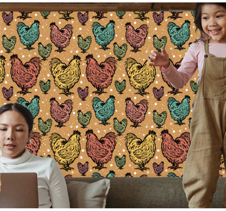 Roosters colorful chicken pattern wallpaper - TenStickers