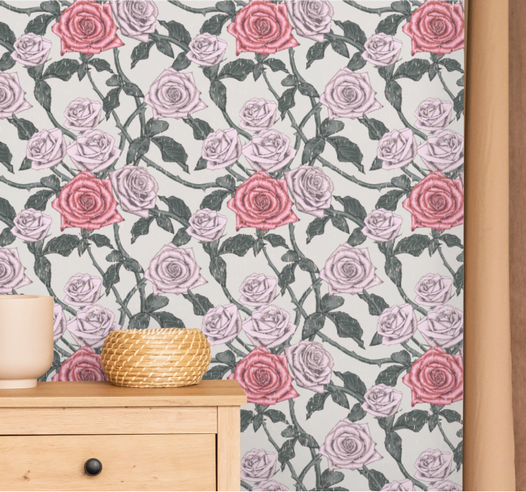 Rose Vine Pattern flower wallpaper - TenStickers