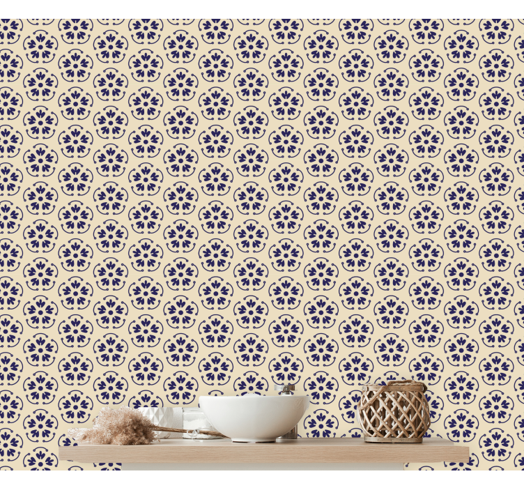 Round blue motifs floral ornament wallpaper - TenStickers
