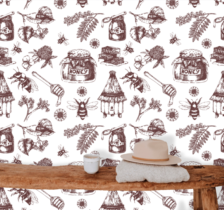 Rustic Apiary Sketch animal wallpaper - TenStickers