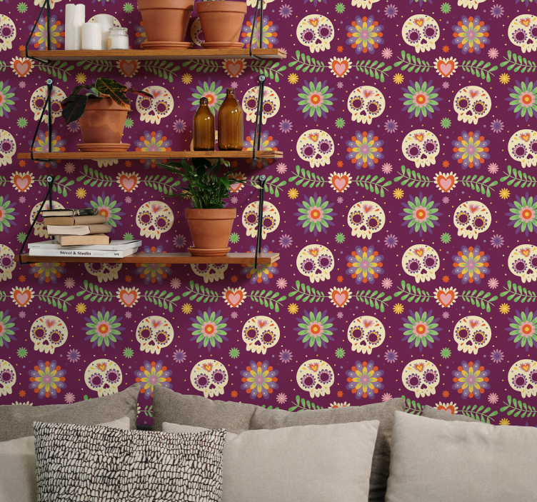 Rustic Skull Floral Motif halloween wallpaper - TenStickers