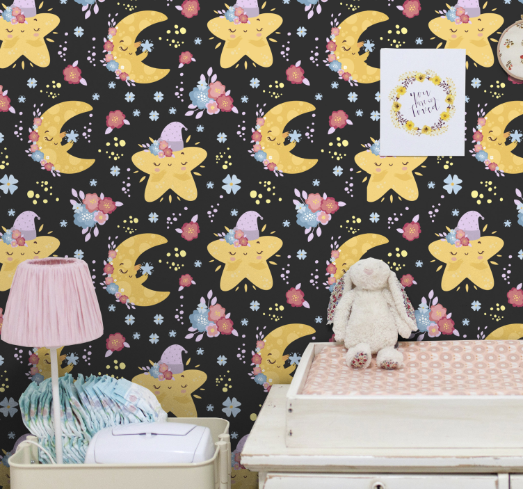 Smiling Stars and Moons nursery wallpaper - TenStickers