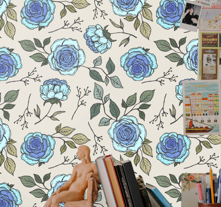 Soft Blue Blooms flower wallpaper - TenStickers