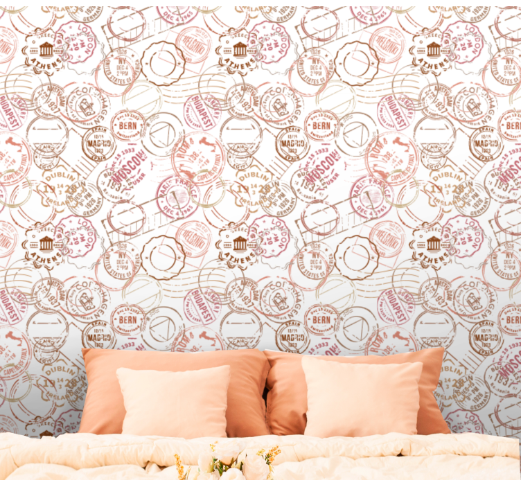Stamped Passport Motif city wallpaper - TenStickers