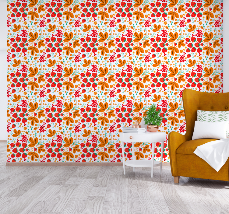 Strawberry Russian pattern Nature Wallpaper - TenStickers
