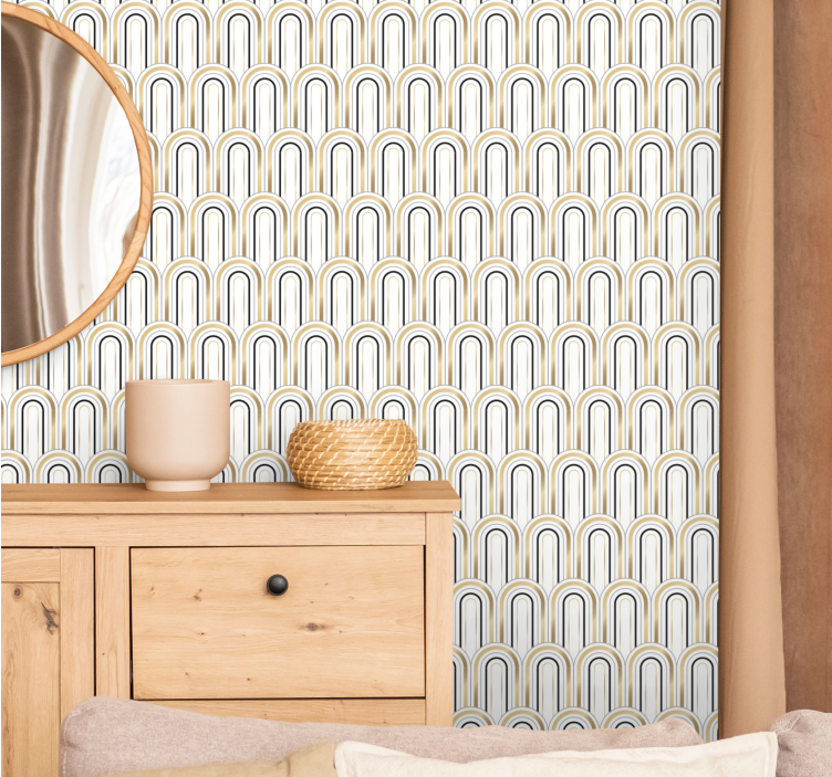 Stylish arch patterns living room wallpaper - TenStickers