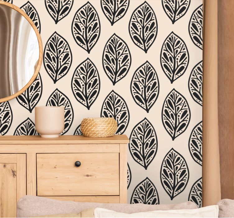 Stylish beige arrangement leaf wallpaper - TenStickers