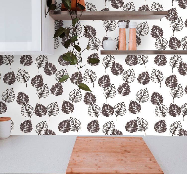 Brown and while botanical motif leaf wallpaper - TenStickers
