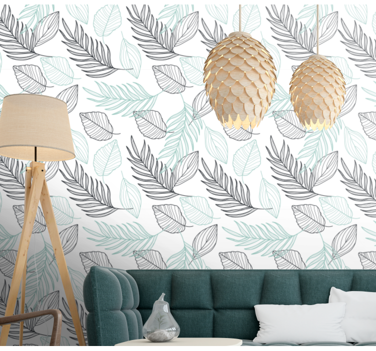 Stylish gray flying pattern leaf wallpaper - TenStickers