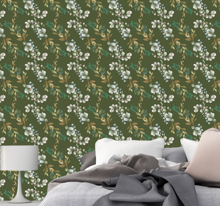 Green blossom composition master bedroom wallpaper - TenStickers