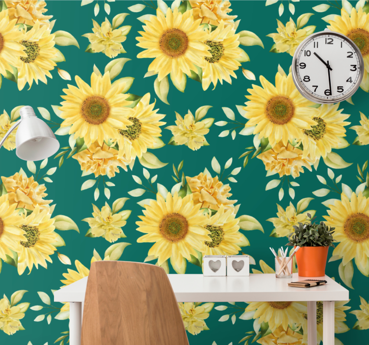Sunflower Bloom Pattern flower wallpaper - TenStickers