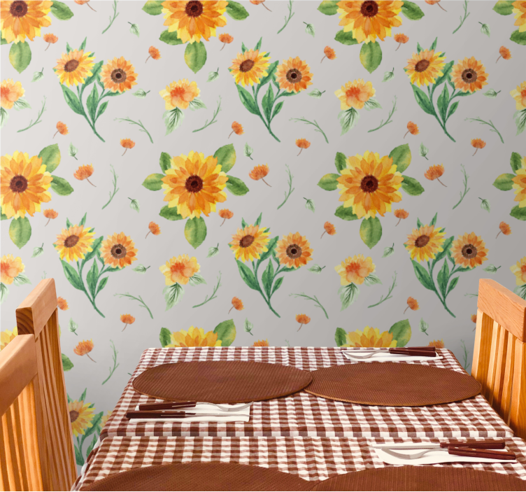 Sunflower grey pattern flower wallpaper - TenStickers