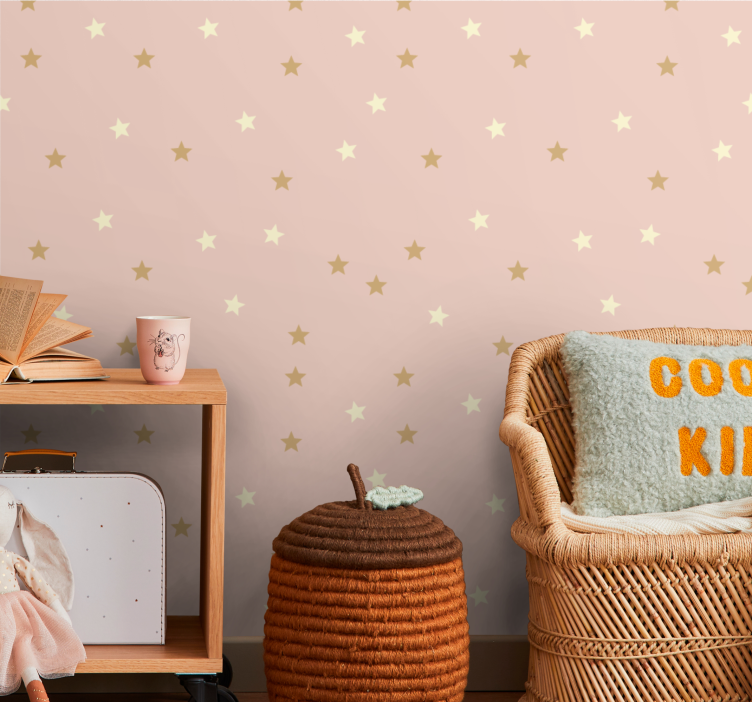 Tiny golden stars on pink Abstract Wallpaper - TenStickers