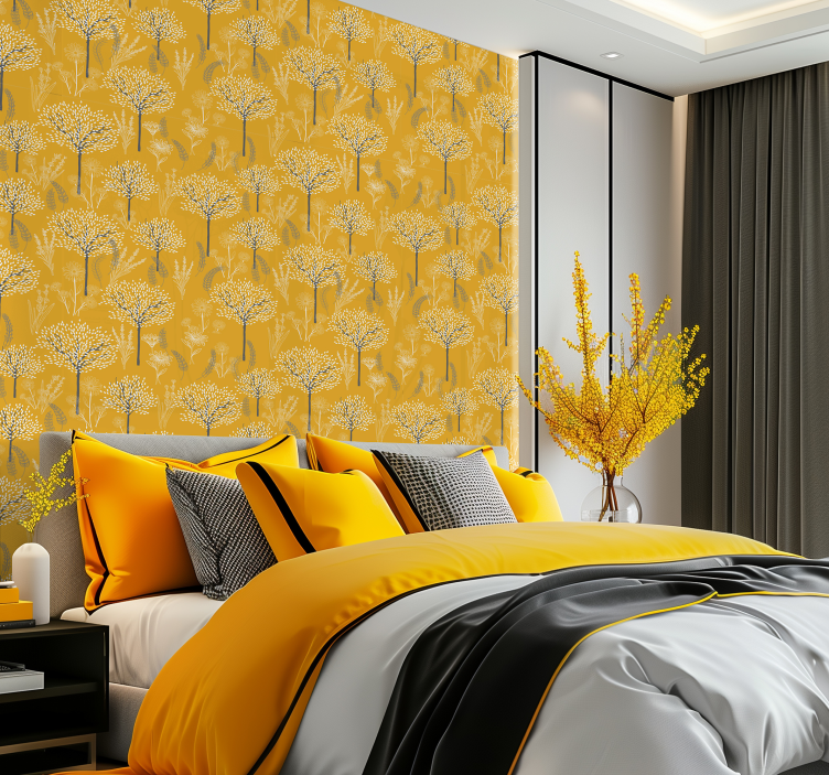 Trees pattern yellow wallpaper - TenStickers