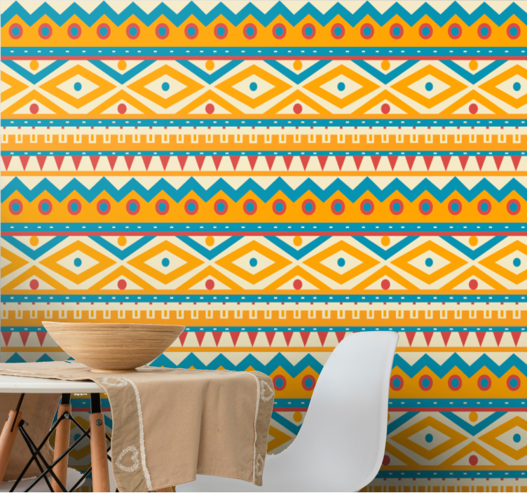 Tribal motif bands horizontal striped wallpaper - TenStickers