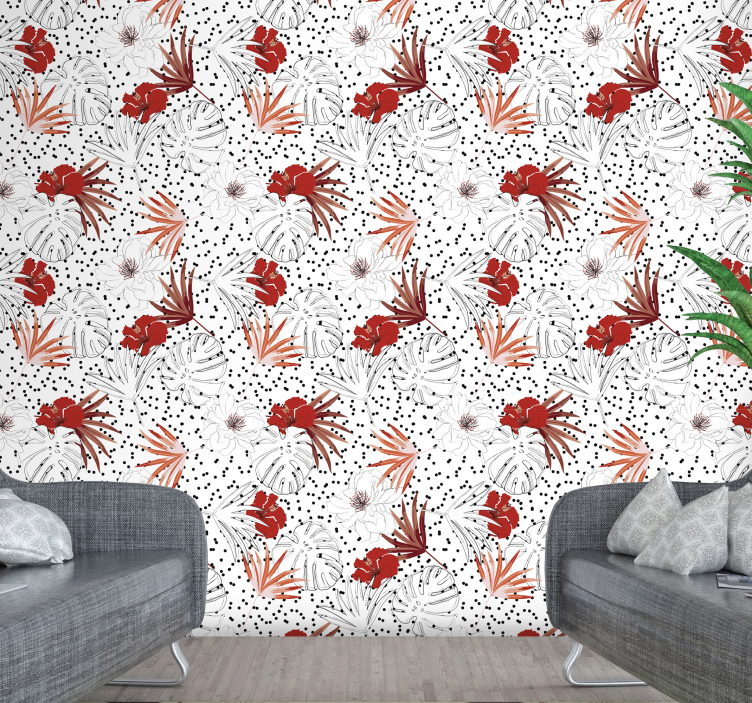 Tropical Botanical Design floral ornament wallpaper - TenStickers