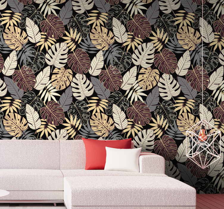 Tropical Greenery Motif leaf wallpaper - TenStickers