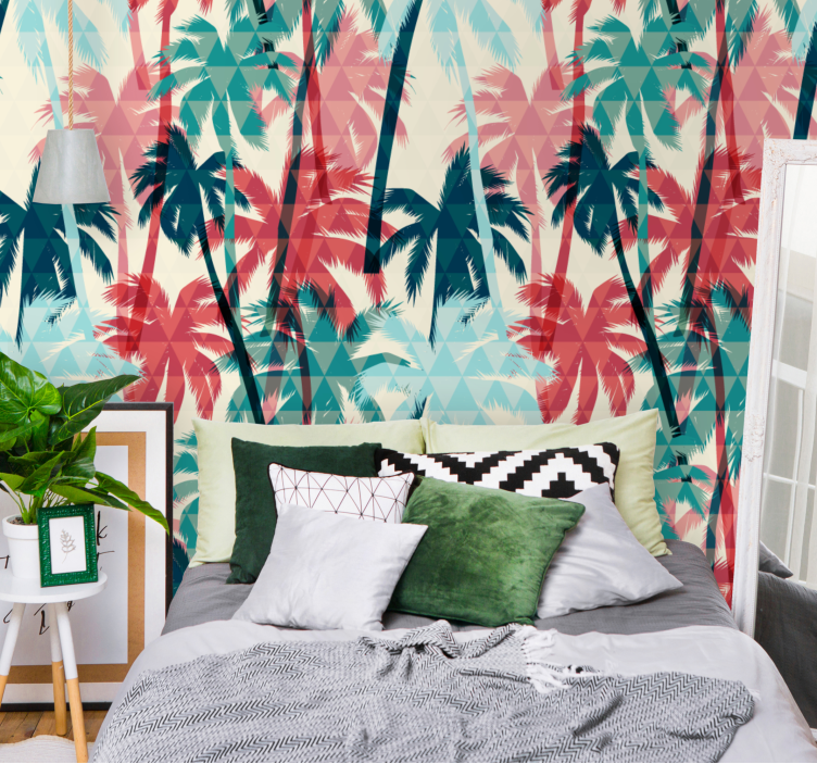 Vibrant palm canopy jungle wallpaper - TenStickers