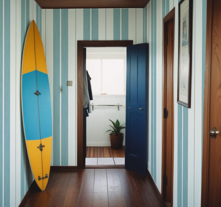 Turquoise shades stripes hallway wallpaper - TenStickers