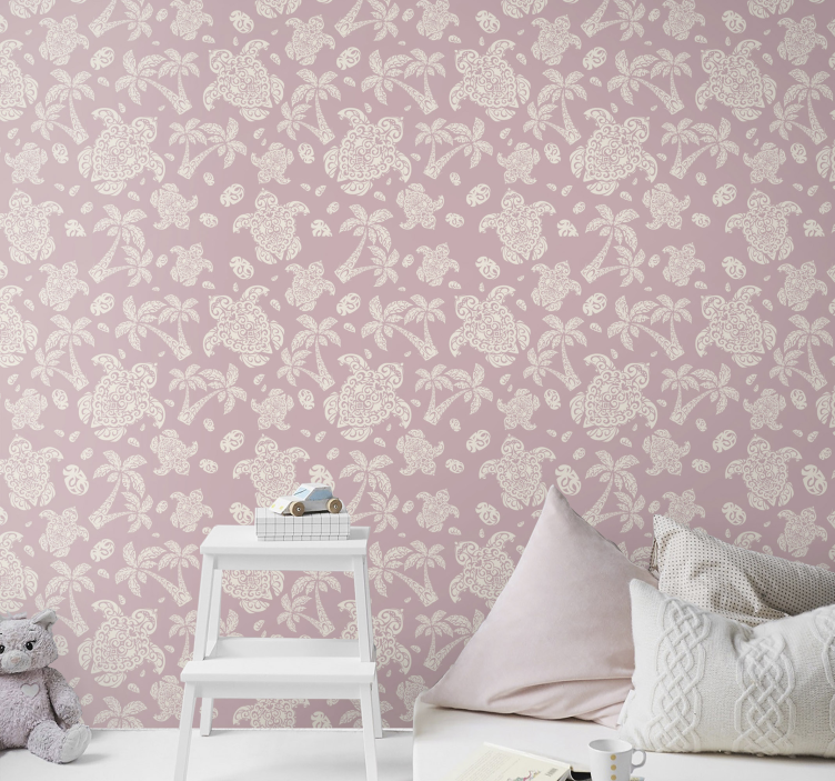 Turtles and Palms animal wallpaper - TenStickers