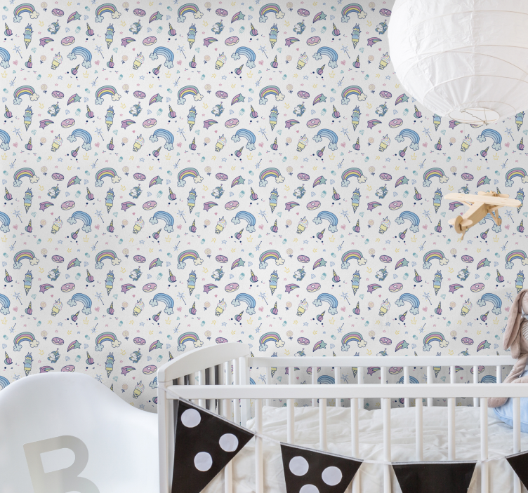 Unicorn in rainbow colours children's wallpaper - TenStickers