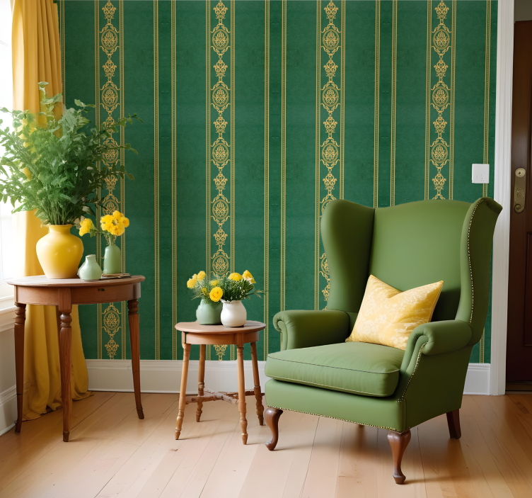 Vertical golden stripes baroque wallpaper - TenStickers