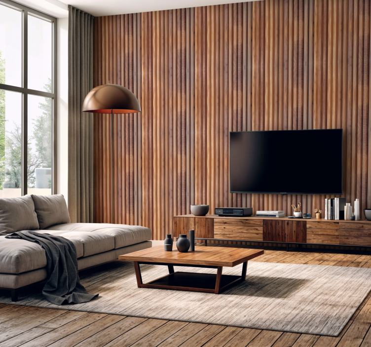 Vertical wood planks wallpaper for Living room - TenStickers