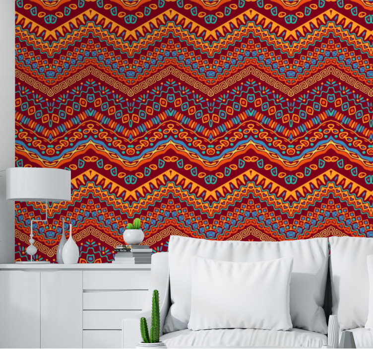 Vibrant geometric pattern living room wallpaper - TenStickers