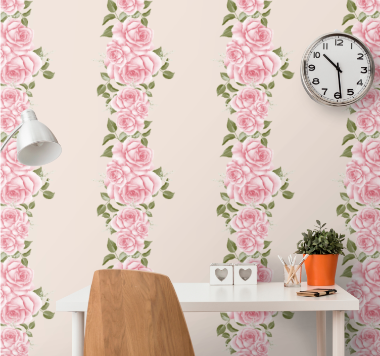 Vintage pink rose pattern flower wallpaper - TenStickers