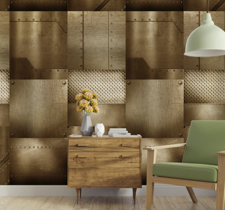 Textured wallpaper brass mosaic - TenStickers