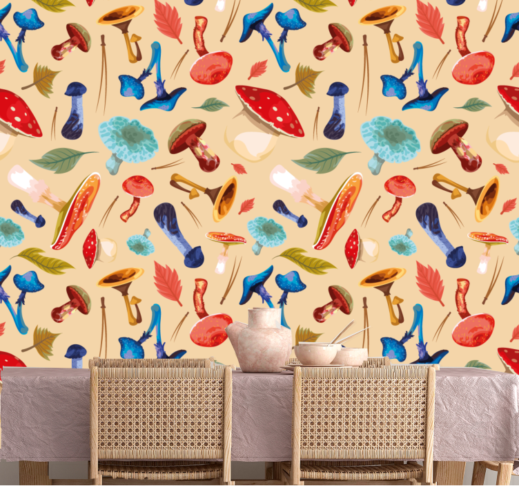 Wash drawing mushroom set Kitchen Wallpaper - TenStickers