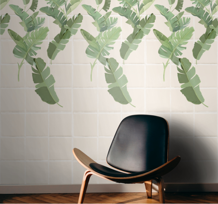 White tiles motif leaf wallpaper - TenStickers