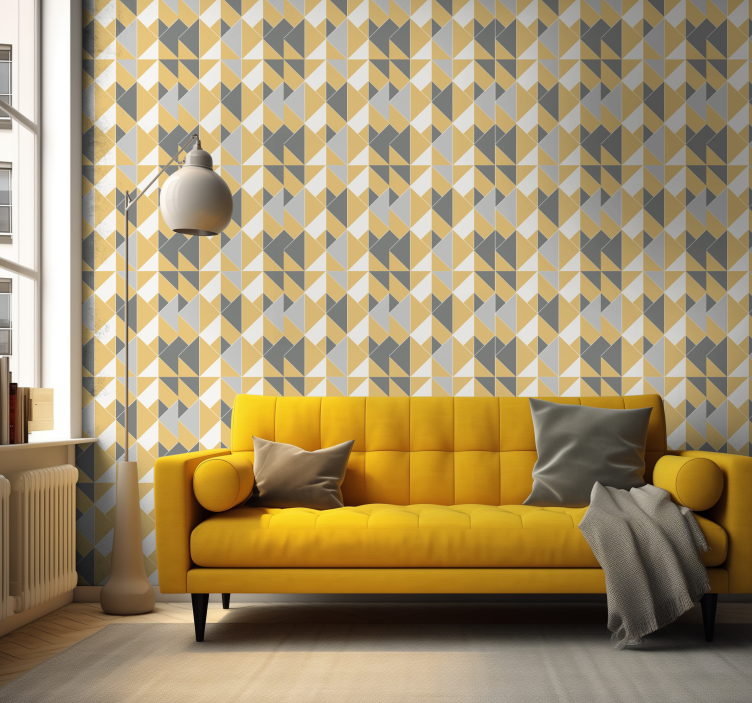 Yellow and grey pattern Triangle Wallpaper - TenStickers