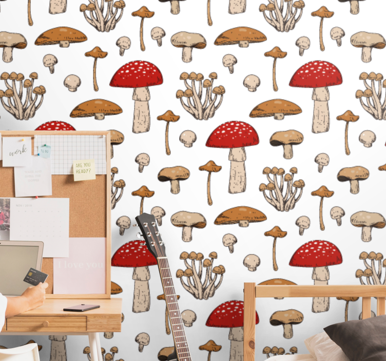 Yellow and red mushrooms wallpaper - TenStickers
