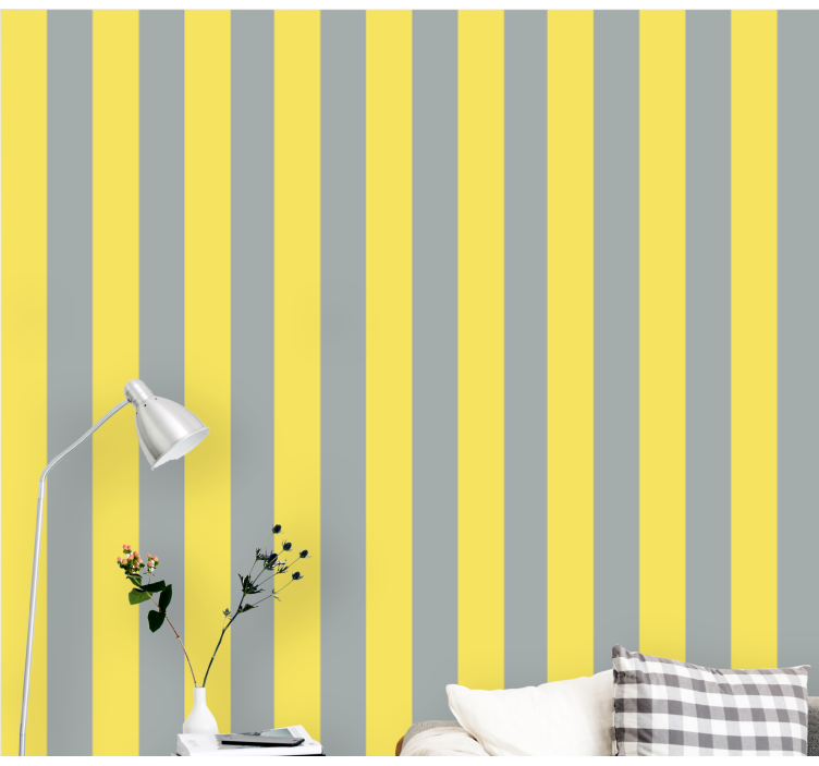 Yellow Gray Stripes horizontal striped wallpaper - TenStickers