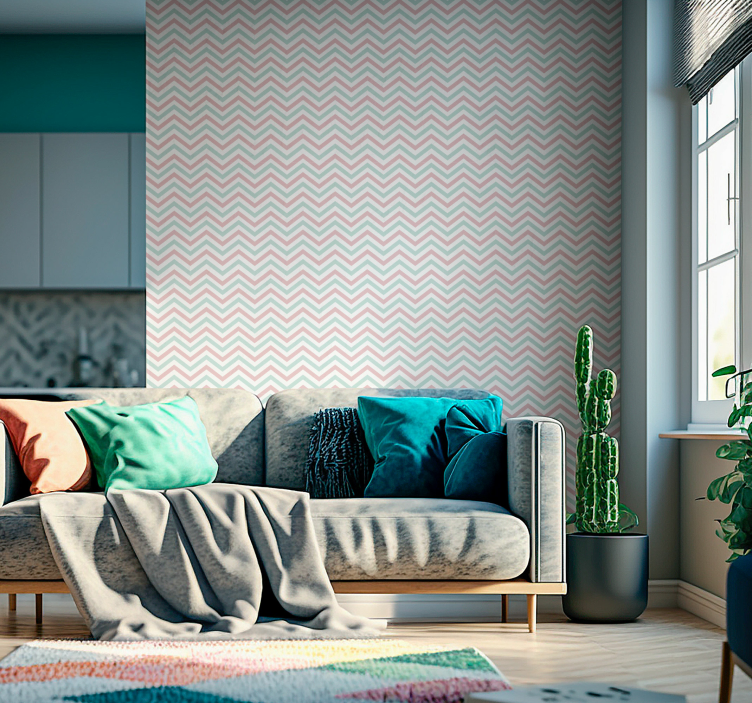 Zigzag pastel colors Living room wallpaper - TenStickers