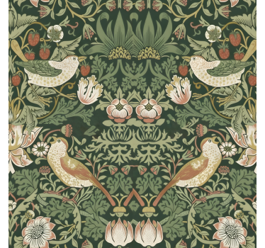 Birds wallpaper morris style bird design - TenStickers