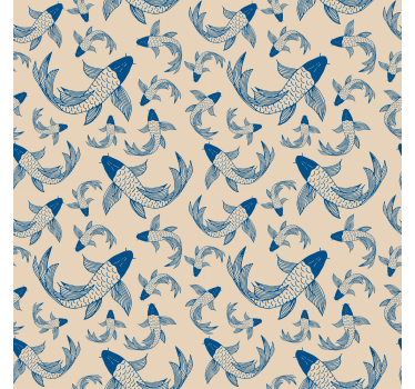 Kids wallpaper blue swimming fish on beige background - TenStickers