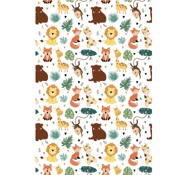 Kids wallpaper cute wild animals with leaves - TenStickers