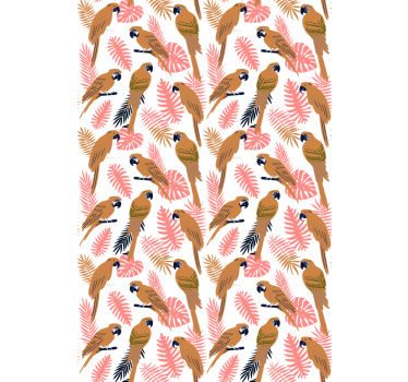 Kids wallpaper orange parrots with pink flowers - TenStickers