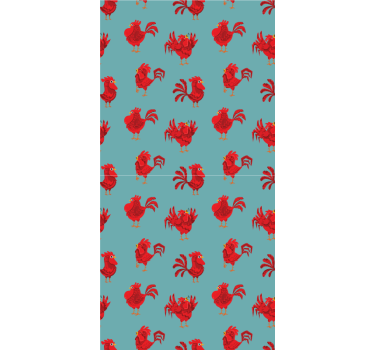 Kids wallpaper red roosters on blue background - TenStickers